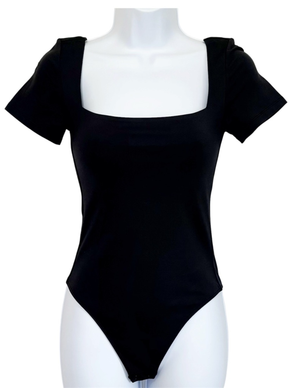ARITZIA BABATON Contour Square Neck Black Short Sleeve Bodysuit Small